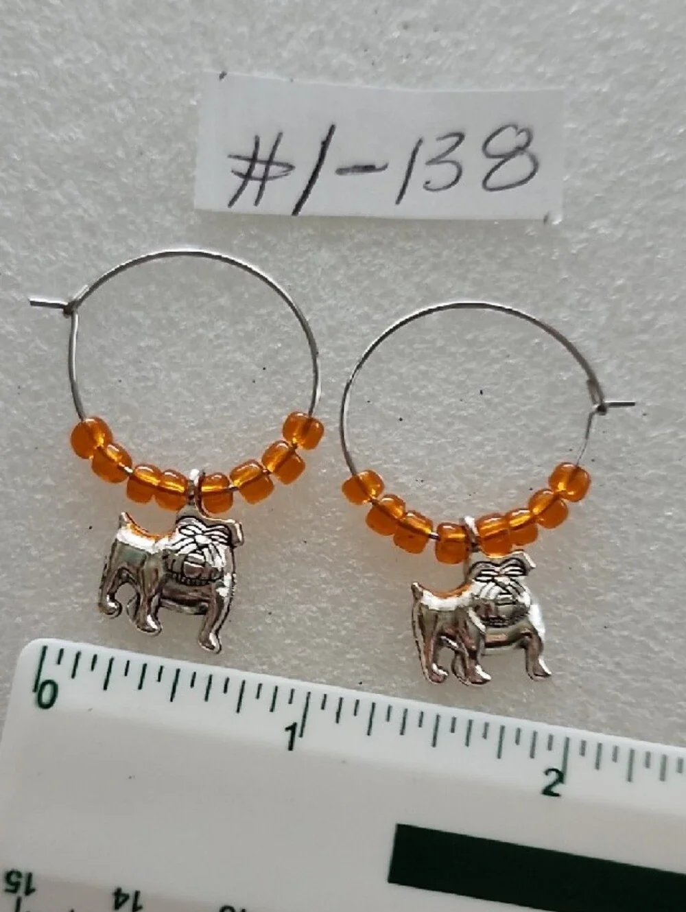 Hand Crafted Silver Dog Charm Hoop Earrings with Amber Beads